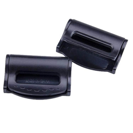 2 Pack Car Safety Seat Belt Adjuster For Comfortable Shoulder Fit - black plastic clip adjusters to prevent shoulder rubbing on long drives