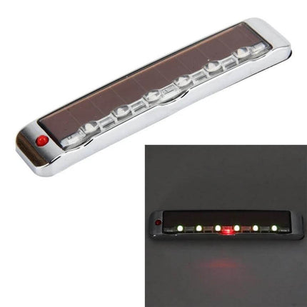 Car Styling Solar Flash LED Anti-Collision Light For Door Handles - chrome solar LED strip showing red and white flashing lights for nighttime visibility