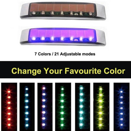 Car Styling Solar Flash LED Anti-Collision Light For Door Handles showing dual units and 7 colors with 21 adjustable modes