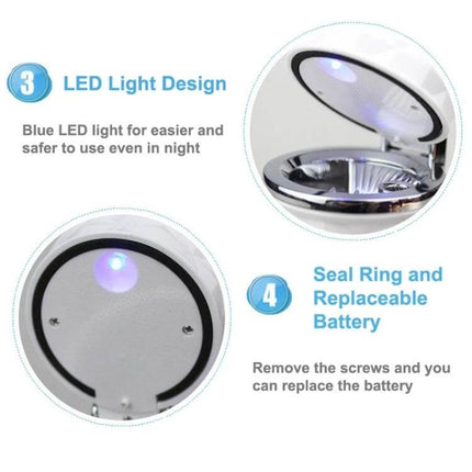 Diamond Facets Car Ashtray With LED Light For Clean On The Go - compact car ashtray with blue LED, sealed lid and replaceable battery