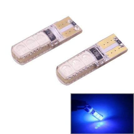 Ice Blue Vehicle LED Bulbs for Turn Signals and Brake Lights - pair of T10 wedge LEDs showing ice blue illumination