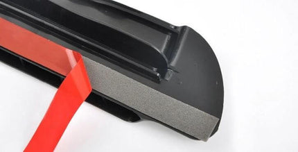 Durable Flexible Rain Shields for Car Rearview Mirrors, 2 Pack - close-up of flexible black rain shield with adhesive strip and foam backing