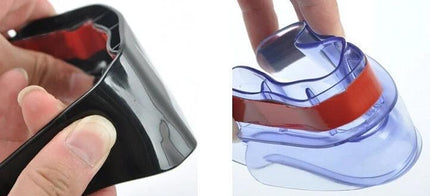 Durable Flexible Rain Shields for Car Rearview Mirrors, 2 Pack - flexible soft rain guard shown in black and blue fitting curved mirror edges