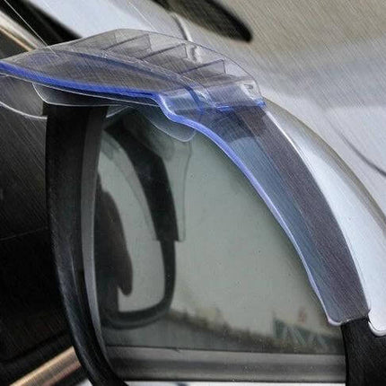 Durable Flexible Rain Shields for Car Rearview Mirrors, 2 Pack installed on a side mirror showing airflow-deflecting transparent shield