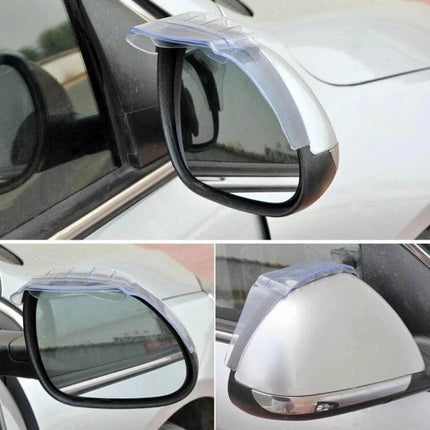 Durable Flexible Rain Shields for Car Rearview Mirrors, 2 Pack installed on side mirrors showing clear visibility in rain