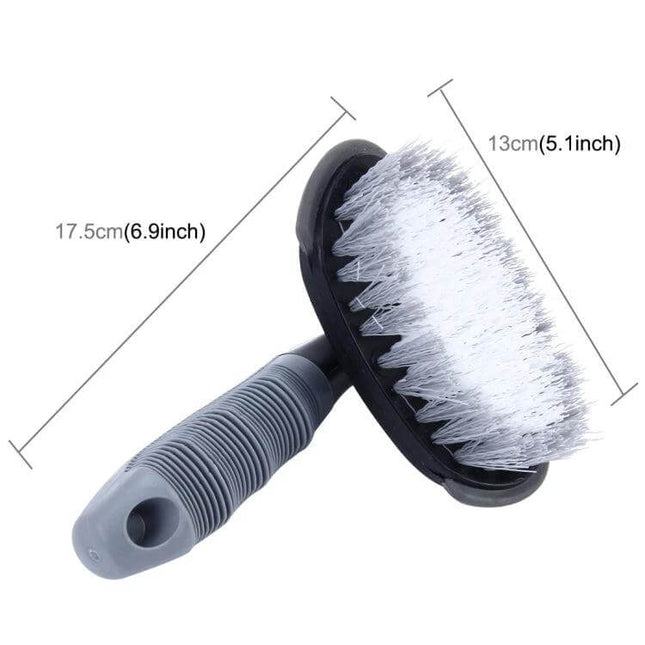 KANEED Car Wheel Brush for Cleaning Tires and Surfaces - handheld bristle brush with ergonomic grip for wheels, rims, tires and surfaces (13cm x 17.5cm)