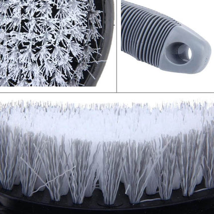 KANEED Car Wheel Brush for Cleaning Tires and Surfaces showing close-up bristles and ergonomic handle for scrubbing wheels, rims and tight spots