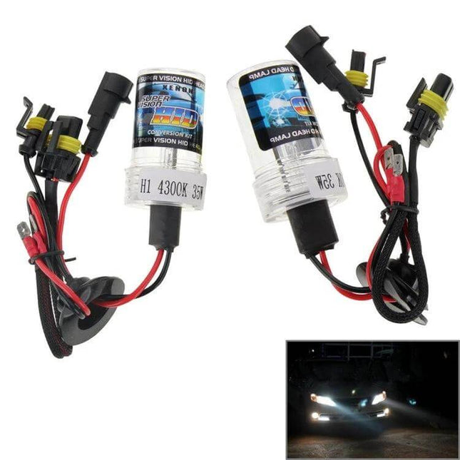 H1 HID Xenon Headlight Waterproof Lamp for Night Driving - pair of 4300K HID bulbs with wiring harness for brighter, waterproof night visibility