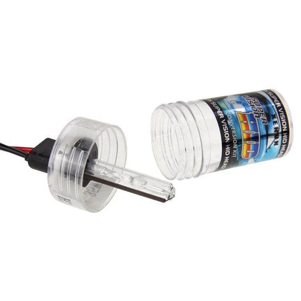 H1 HID Xenon Headlight Waterproof Lamp for Night Driving shown with bulb and protective case, waterproof build for brighter, energy-efficient night illumination