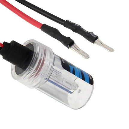 HID Car Headlight Bulb Pack of 2 for Night Driving – close-up of single HID xenon bulb capsule with red and black power wires