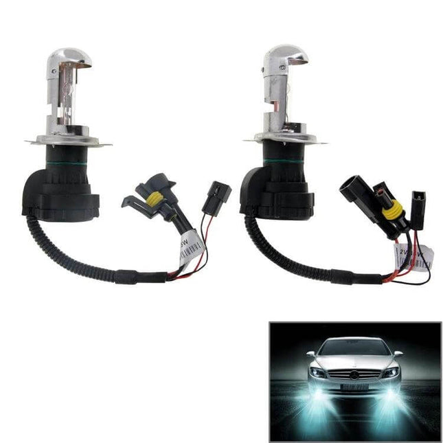 H4 HID Xenon Headlamp Waterproof for Night Driving - pair of waterproof H4 xenon bulbs with wiring harnesses and car beam demo