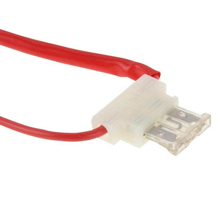 H4 HID Xenon Headlamp Waterproof for Night Driving - close-up of red wiring and inline fuse connector for headlamp installation
