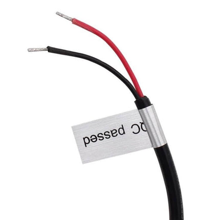 MZ Car Work Light Bar for Night Repairs and Roadside Tasks, close-up of red and black power wires and QC passed tag on compact aluminum housing