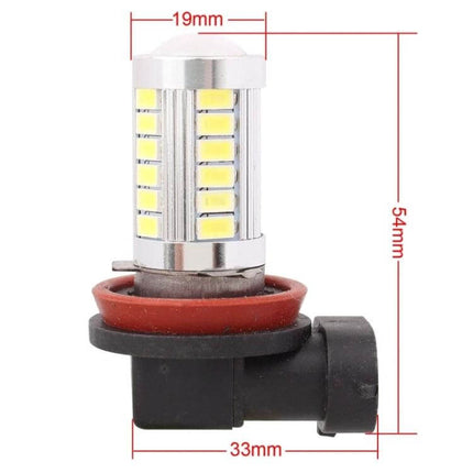 H11 LED Car Light Bulbs 6500K White For Parking, Turn Signals, Reverse Lights - compact 54mm LED bulb with 19mm head and 33mm base dimensions
