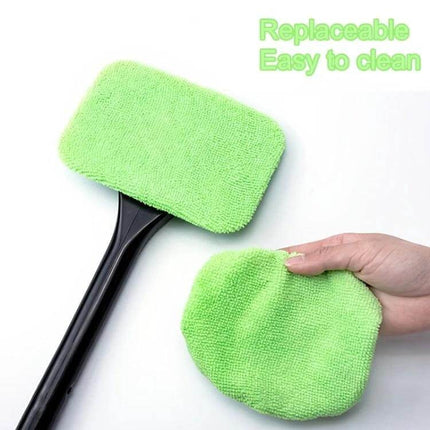 Windshield Wonder Cleaner for Car Windows and Windshields - pivoting-head tool with replaceable green microfiber pad for easy interior windshield cleaning