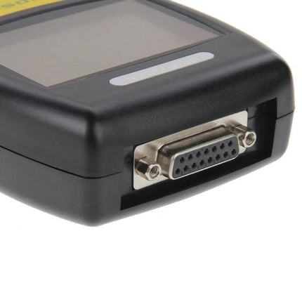 Car Diagnostic Scanner for Everyday Vehicle Checks compact U581 with DB15 connector close-up, OBD2 handheld tool for reading & clearing engine codes