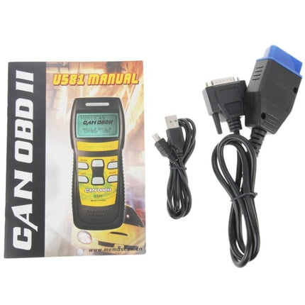 Car Diagnostic Scanner for Everyday Vehicle Checks showing U581 OBD2 scanner, USB cable and diagnostic connector kit