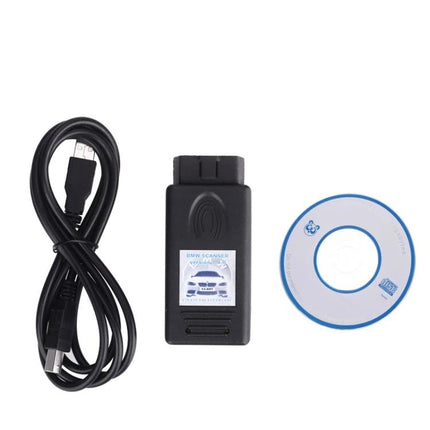 BMW Diagnostic Tool for Everyday Vehicle Maintenance — compact OBD2 adapter, USB cable and software CD for BMW maintenance checks