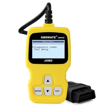 OBDMATE Device for Everyday Car Maintenance and Diagnostics handheld OBD II code reader plugged into OBD port