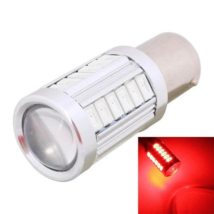 Two Pack Red LED Car Brake Light Bulbs for Vehicles shown as compact plug-and-play red LED bulb for brake, tail, license plate and interior lighting