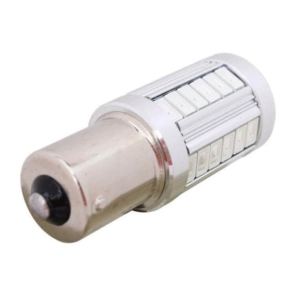 Two Pack Red LED Car Brake Light Bulbs for Vehicles close-up of single cylindrical red LED brake bulb with multi-chip array, plug-and-play rear lighting