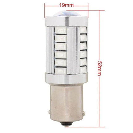 Two Pack Red LED Car Brake Light Bulbs for Vehicles - 19mm x 52mm compact plug-and-play red LED bulb with multi-chip array