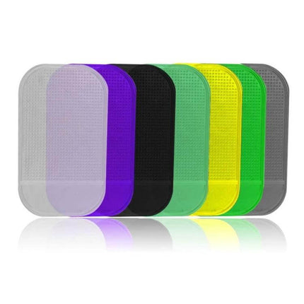 Car Anti-Slip Pad For Phone And GPS On Dash Reusable in multiple colors shown (black, green, yellow, purple, gray) - reusable dashboard grip pad