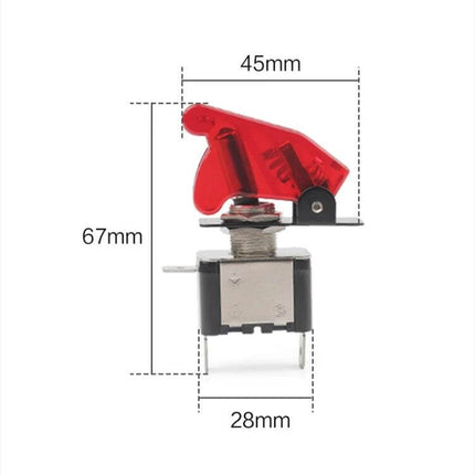 Flip Cover Nitrous Arming Switch for Vehicles with Green LED Indicator - 12V DIY flip cover switch with protective red cap and dimensions 67x45x28mm