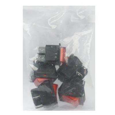 Red Light Off-On Rocker Switch for Racing Vehicles - 5-pack DC 12V compact 35x35x28mm switches with visible red indicator for race cars and go-karts