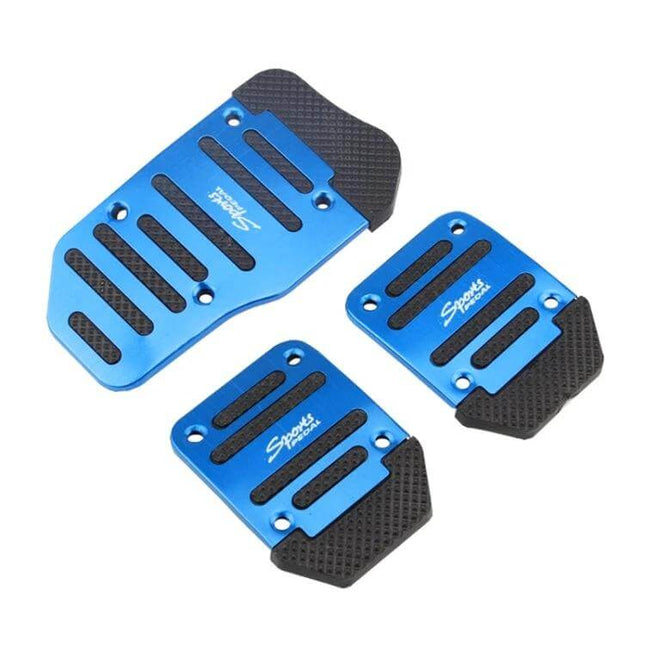 Car Universal Non-Slip Pedal For Comfortable Driving blue stainless steel three-piece set with anti-slip pads