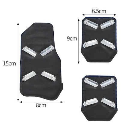 Car Universal Non-Slip Pedal For Comfortable Driving black stainless steel anti-slip pedal covers with metal clips shown with dimensions