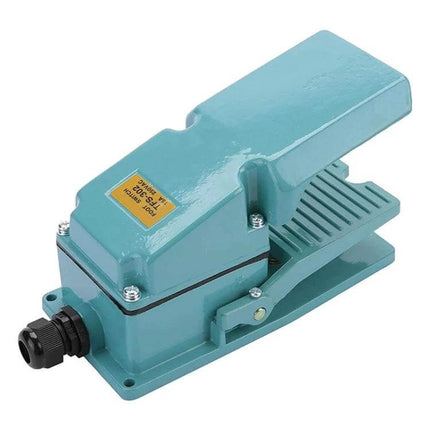 Durable Metal Foot Control Pedal Switch for Hands-Free Use in teal metal housing for industrial machinery control