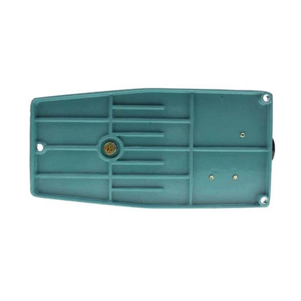 Durable Metal Foot Control Pedal Switch for Hands-Free Use - teal metal foot pedal underside view with mounting holes and ribbed base