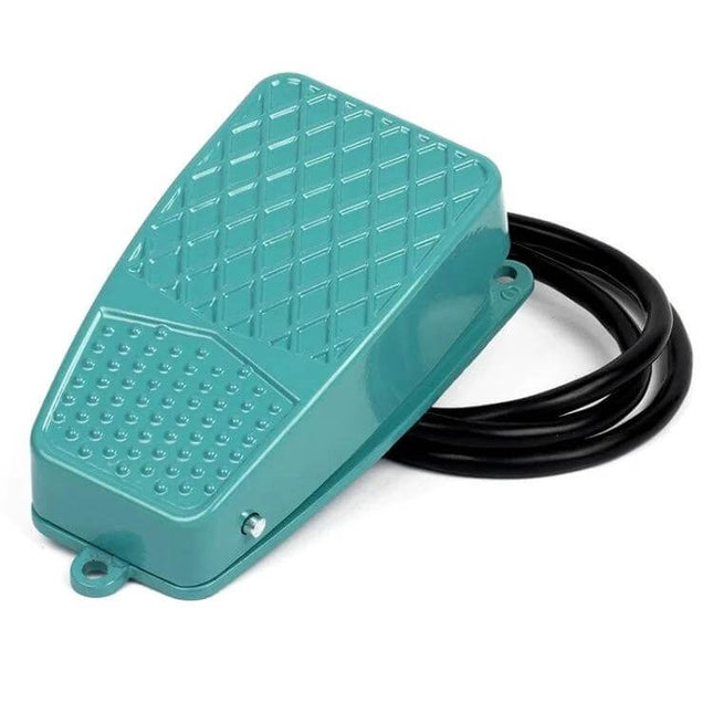Durable Anti-Slip Metal Foot Pedal Switch for Industrial Use, teal metal pedal with anti-slip surface and cable for hands-free machine control