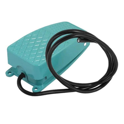 Durable Anti-Slip Metal Foot Pedal Switch for Industrial Use — teal metal foot switch with anti-slip surface and cable for hands-free equipment control