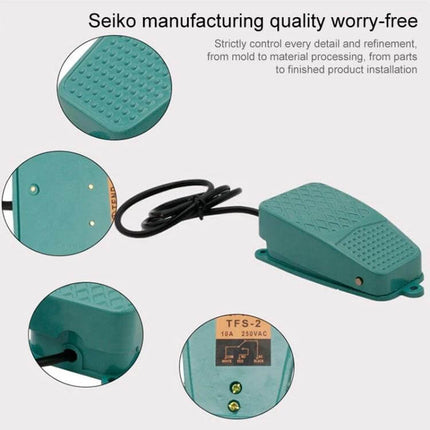 Durable Anti-Slip Metal Foot Pedal Switch for Industrial Use, green metal footswitch with textured anti-slip surface and cable