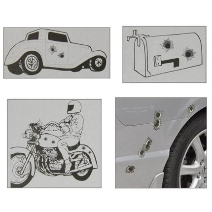 Set of 6 Bullet Hole Decorative Stickers for Cars, 4cm x 4cm - removable bullet hole decals shown on car, motorcycle and mailbox (6 pieces)