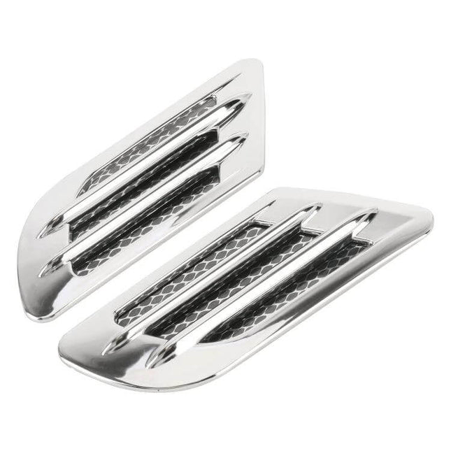 Pair of Car Decoration Stickers for Easy Vehicle Styling - chrome square vent-style adhesive decals for doors or bumpers
