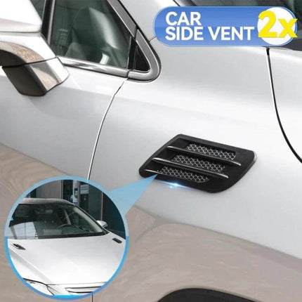 Pair of Car Decoration Stickers for Easy Vehicle Styling on silver car side vent showing square decorative stickers on door and hood
