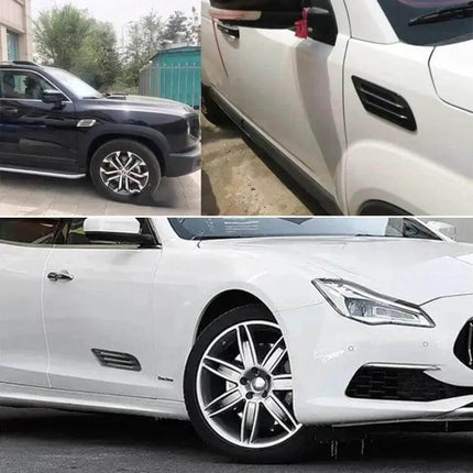 Pair of Car Decoration Stickers for Easy Vehicle Styling on white sedan and SUV side panels, square decal applied to doors and bumpers