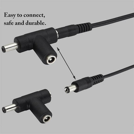 2A Coiled Cable DC Power Supply Adapter for Car Charging showing coiled cable and T-shaped DC plug connecting to devices, easy to connect, durable