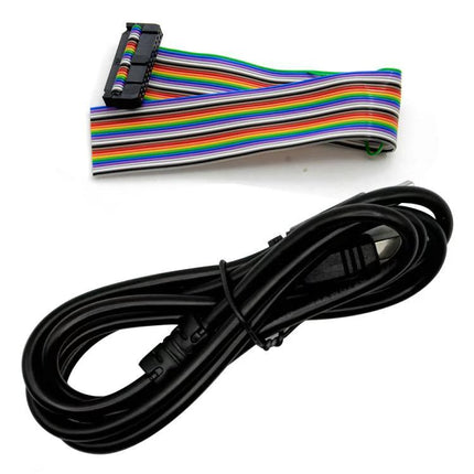Compact Tool for BMW Key Updates in Garage Maintenance — multicolor ribbon cable and black USB programming cable for key programming