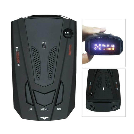 V7 Car Radar Detector for 360 Degree Speed Monitoring - black compact radar detector with display and menu buttons