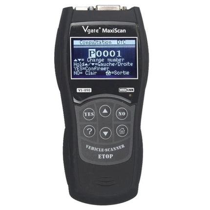 Vgate Scanner for Everyday Vehicle Diagnostics and Maintenance handheld MaxiScan showing P001 engine code on screen