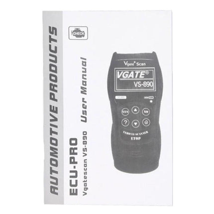 Vgate Scanner for Everyday Vehicle Diagnostics and Maintenance handheld OBD2 reader image showing VS-890 unit and user manual