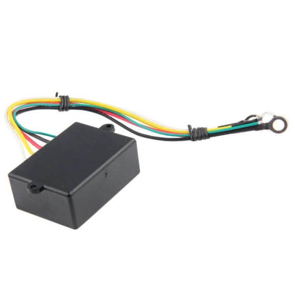 12V Electric Winch Wireless Controller For Easy Remote Winching - black receiver module with multicolor wiring harness and ring terminal