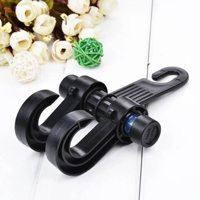 Headrest Bag Hanger for Cars With Double Hooks, Easy Access – black double-hook car headrest hanger for groceries, purses and backpacks