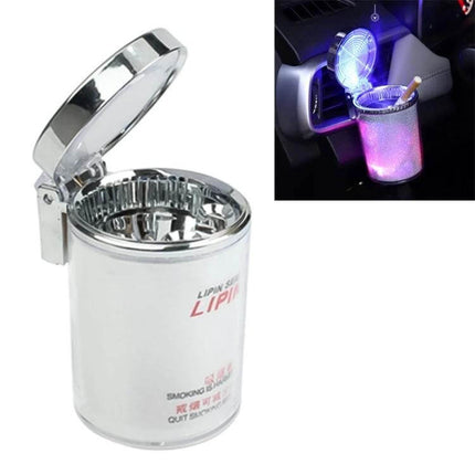 Portable 7 Color LED Car Ashtray For Most Cup Holders - compact PVC ashtray with 7-color LED lid, cigarette holder hole, fits most cup holders