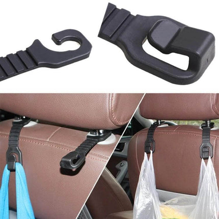 Plastic Car Seat Back Bottle And Bag Holder Hook For Backseat Use - black plastic hook attaching to headrest to hang bottles and shopping bags