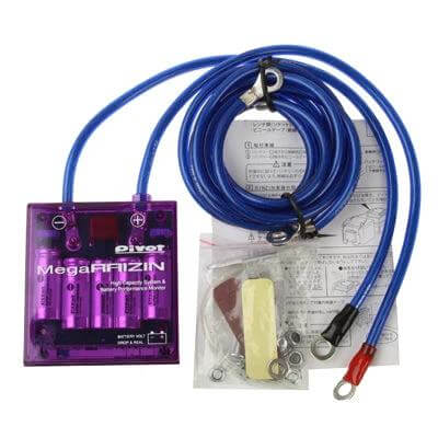 PIVOT Mega Raizin Voltage Stabilizer For Cars, Reliable Power - translucent purple 12V car stabilizer kit with blue power cables